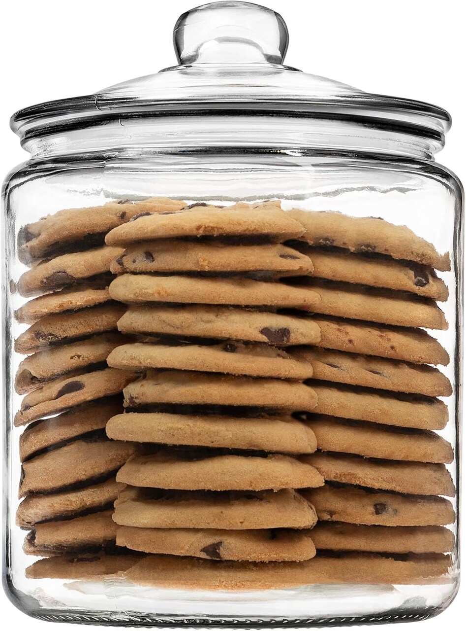 1 Gallon Glass Cookie Jar with Lid – Airtight Glass Food Storage Container for Cookies, Candy, Flour, Dog Treats & More – Clear Large Kitchen Jar for Pantry or Laundry Room – Pack of 1